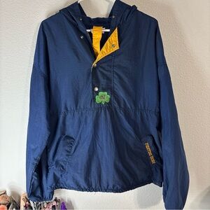Notre Dame Navy Pullover Anorak with Yellow Trim and Clover Patch
